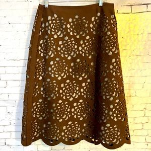 Charles Nolan Wool Blend Laser Cut Floral Perforated Midi Skirt Size 14 EUC
